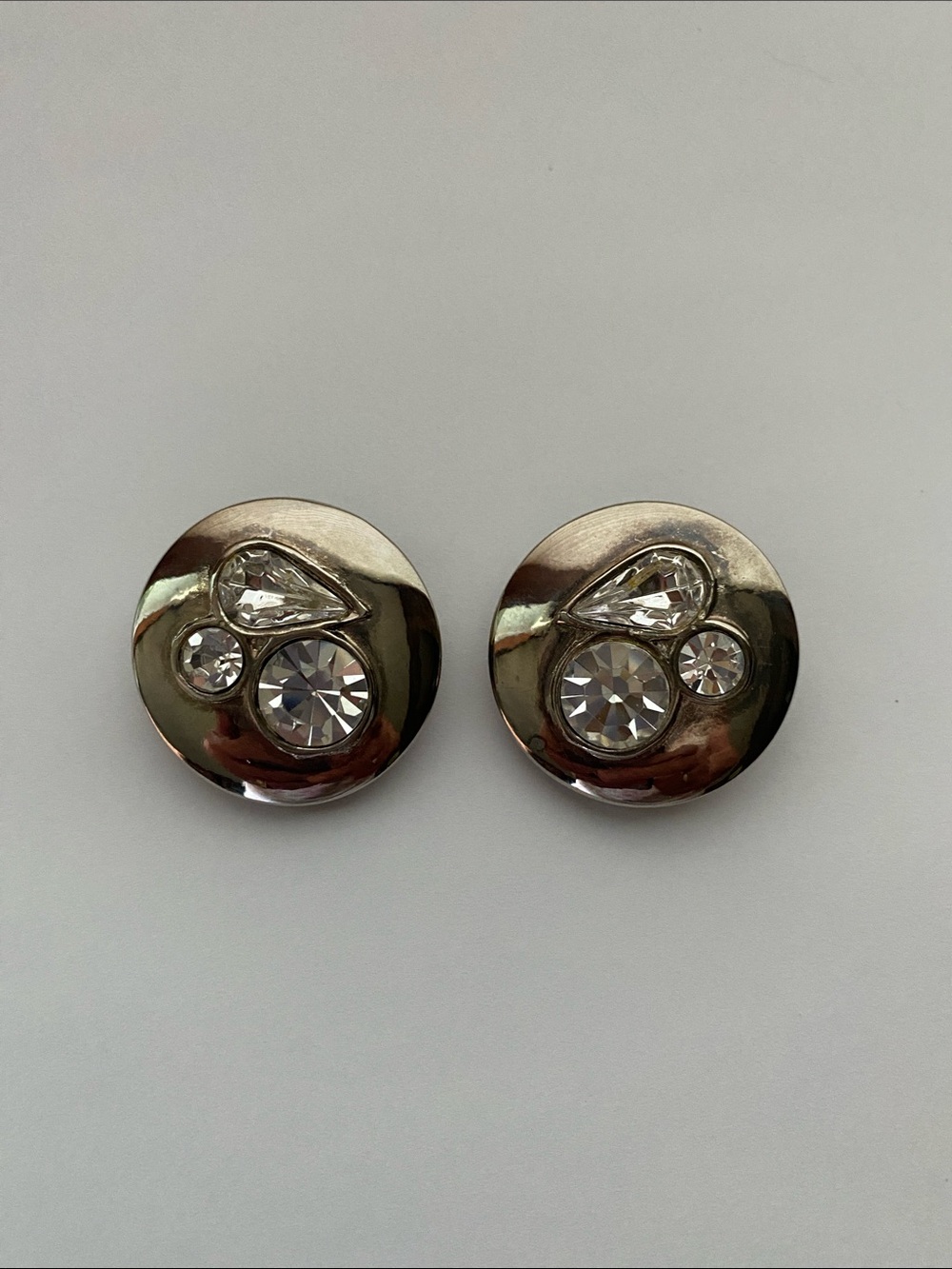 Givenchy Paris New York 1970 rare runway couture rhinestone dome clip earrings